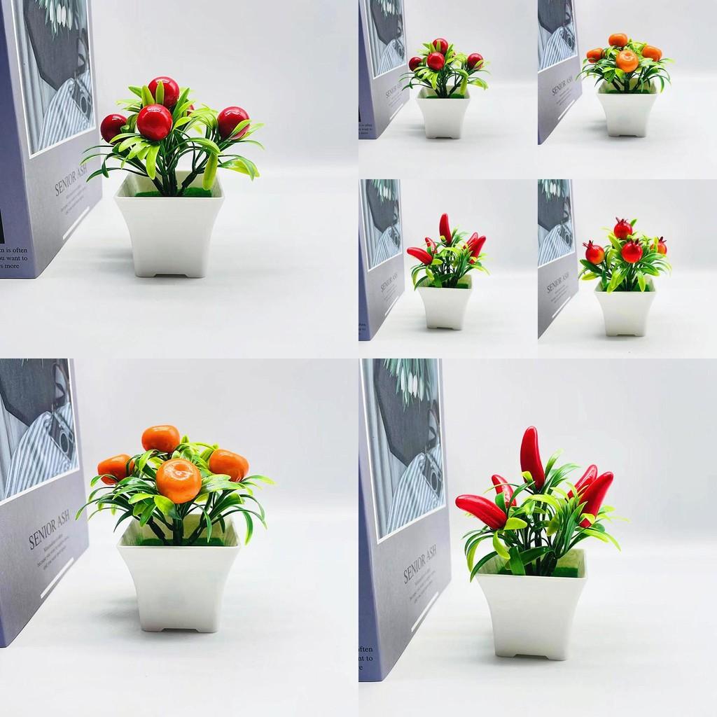 Plastic Fruit Bonsai Set With Faux Flowers And Miniature Decorative Plants For Home Decor