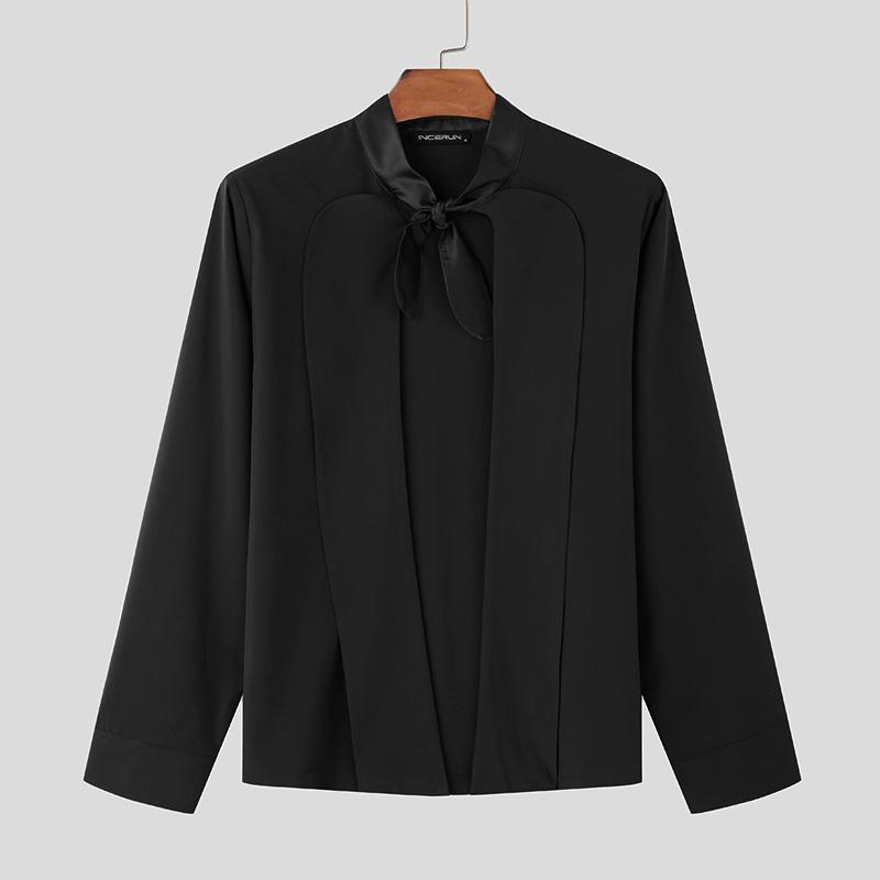 

INCERUN Мужские рубашки с открытым передом и V-образным вырезом из сатина, однотонные повседневные рубашки для вечеринок 4XL чёрный