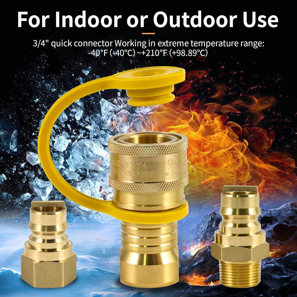 3/4" Male and Female Natural Gas Quick Connect Plug Fittings,Heavy Solid Brass Quick Connect Fittings Convert for Pipe Natural Gas Supply for