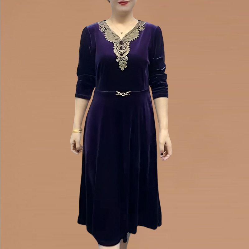 

Осень Зима Женская Одежда Золотой Бархат Роскошное Элегантное Винтажное Платье Мода Повседневное Новое Свободное С Длинным Рукавом Миди Шикарные Платья XXL фиолетовый