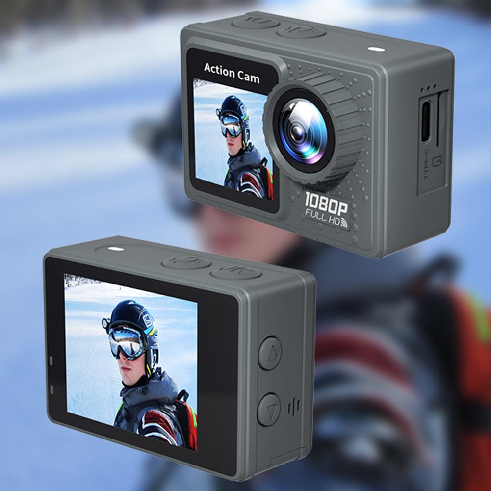 

WiFi Action Camera 1080P 30FPS Dual Screen Recording Camera 120° Wide Angle Exercise Video Recorder with Accessories Kit F520 1080P