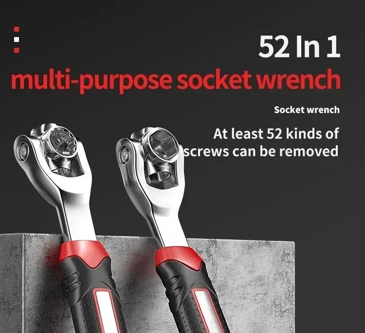 1PCS 52 in 1 Tools Socket Works Universal Ratchet Spline Bolts Sleeve Rotation Hand Tools 360 Degree Tiger Wrench Wrench