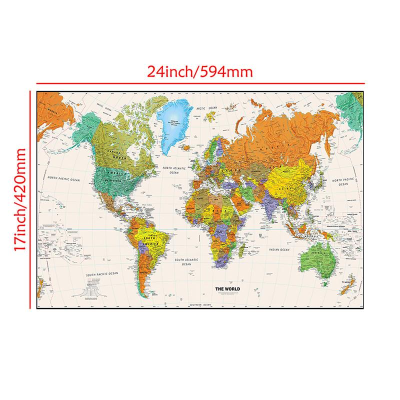 Decorative Hanging Picture Wall Poster World Map Classic Vintage Painting Home Decor for Teaching Living Room,Study