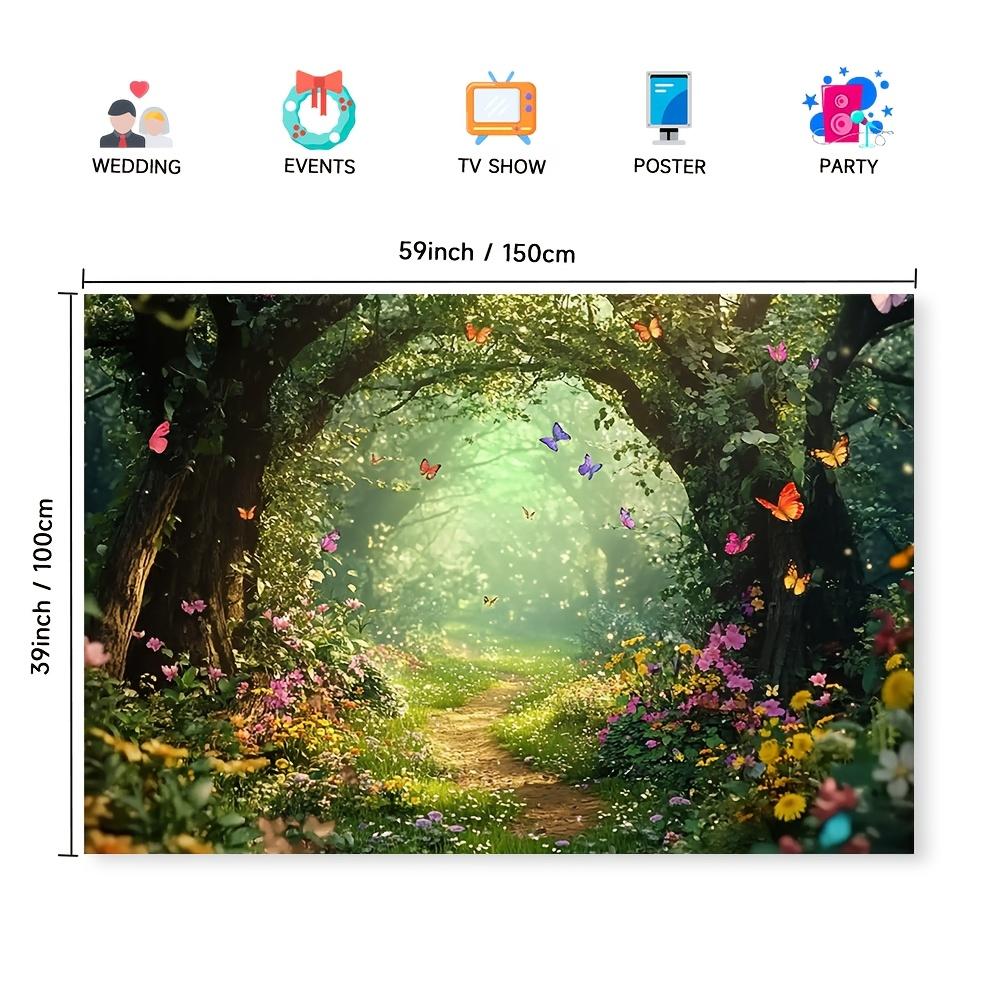 1 Magical Forest Polyester Wall Decoration, a Fairy Tale Fairyland, with Mushrooms, Flowers and Butterflies, Universal