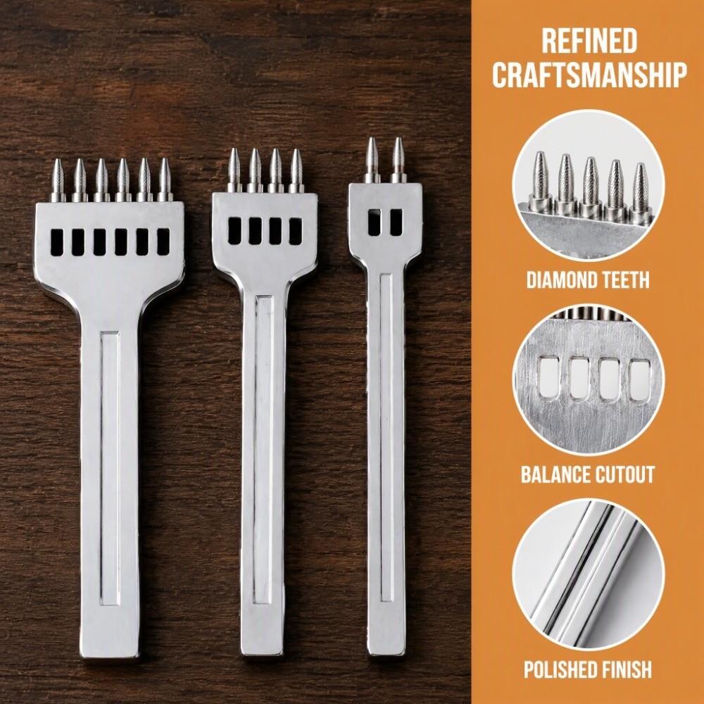 3pcs 2+4+6 Prong Leather Stitching Punch Alloy Steel Leather Hole Punch  For DIY Craft
