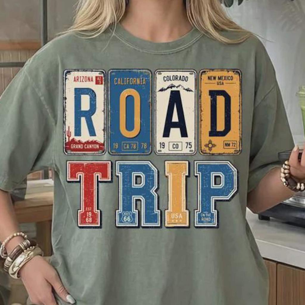 Comfort Colors® Road Trip Shirt, Vintage License Plate Tee, Retro Travel Shirt, Grand Canyon Shirt, Retro Trip Graphic Tee, USA Travel Gift