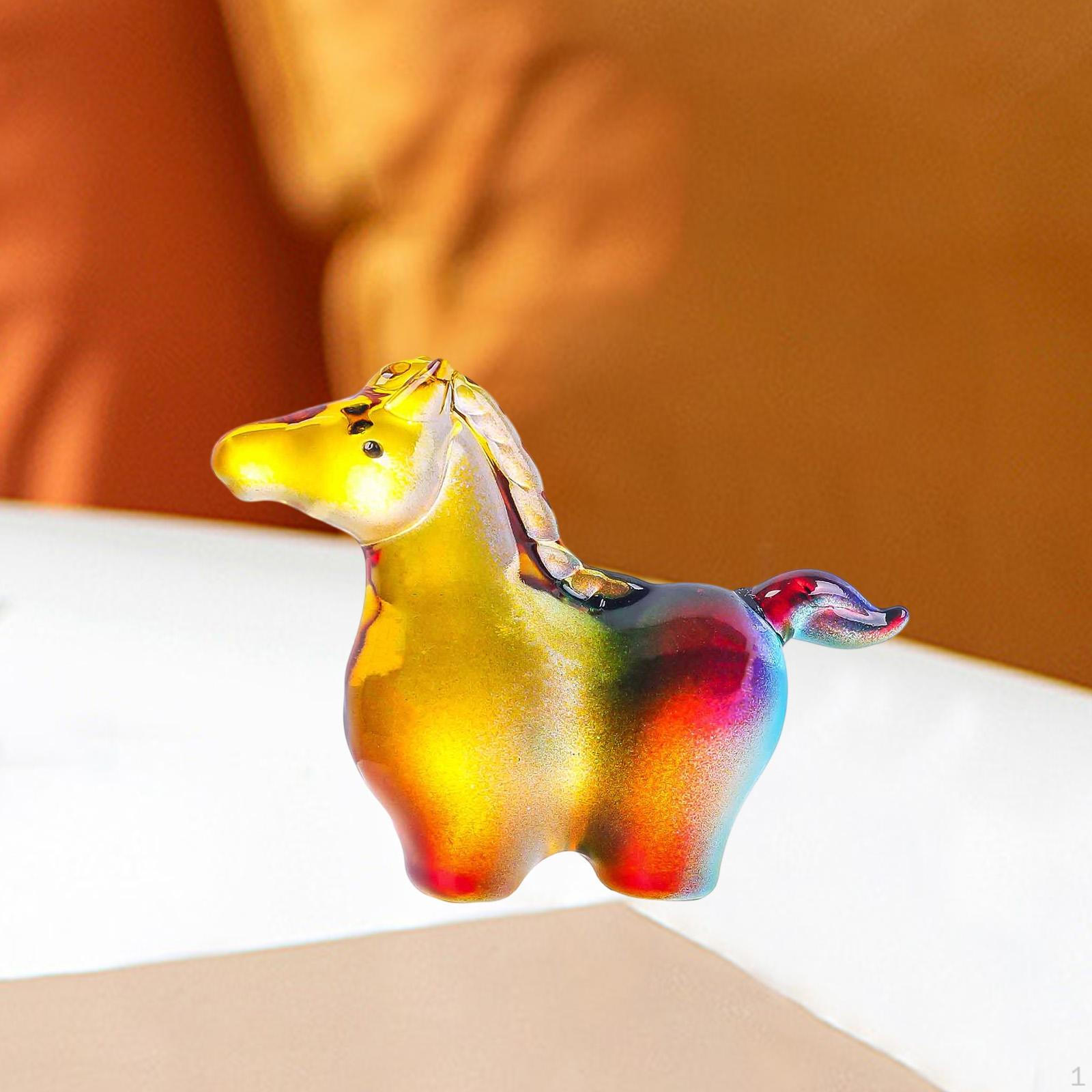 Glass Horse Statue Animal Sculpture Desk Figure Collectible Miniature Figurine for Hotel Holiday Multicolor