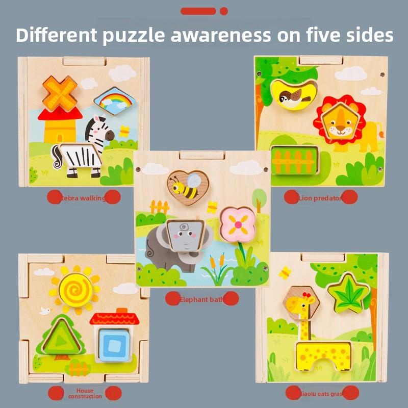 Children Wooden Puzzle Toy Shape Recognition Intelligence Building Festival Gift