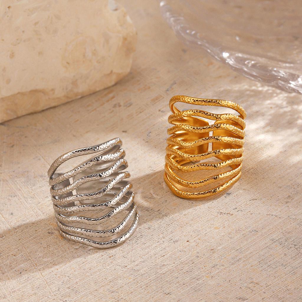 New Trendy Stainless Steel Multilayer Lines Open Rings for Women Gold Color Geometric Punk Adjustable Finger Rings Jewelry Gifts