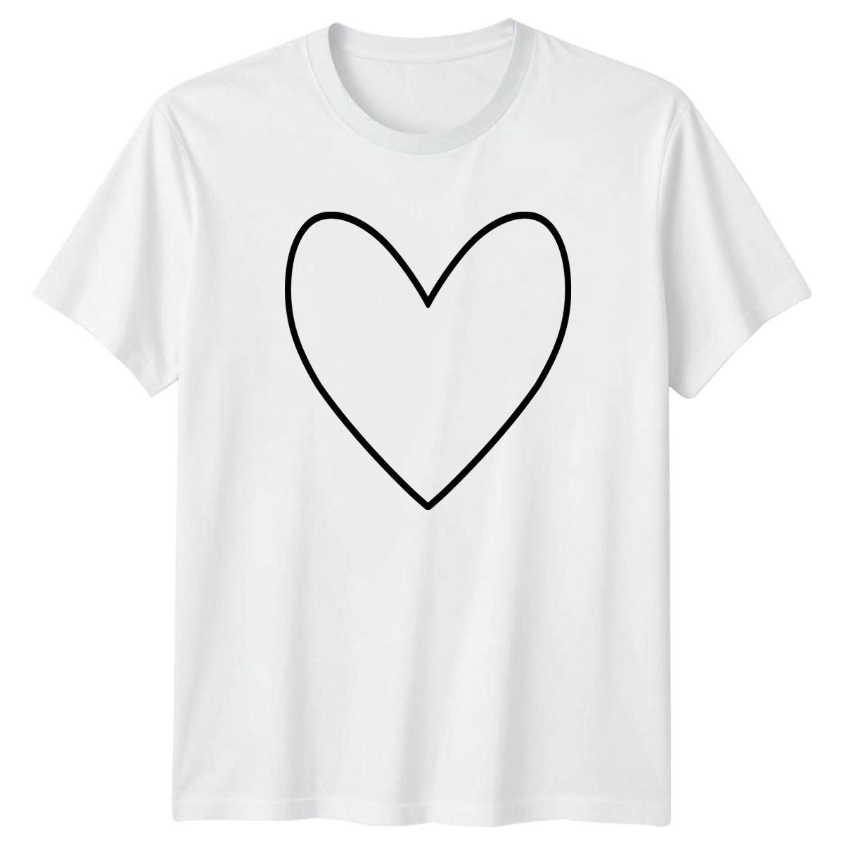 Simple Hand Drawn Heart Outline T-Shirt Minimalist Art Love Valentines Day Gift L