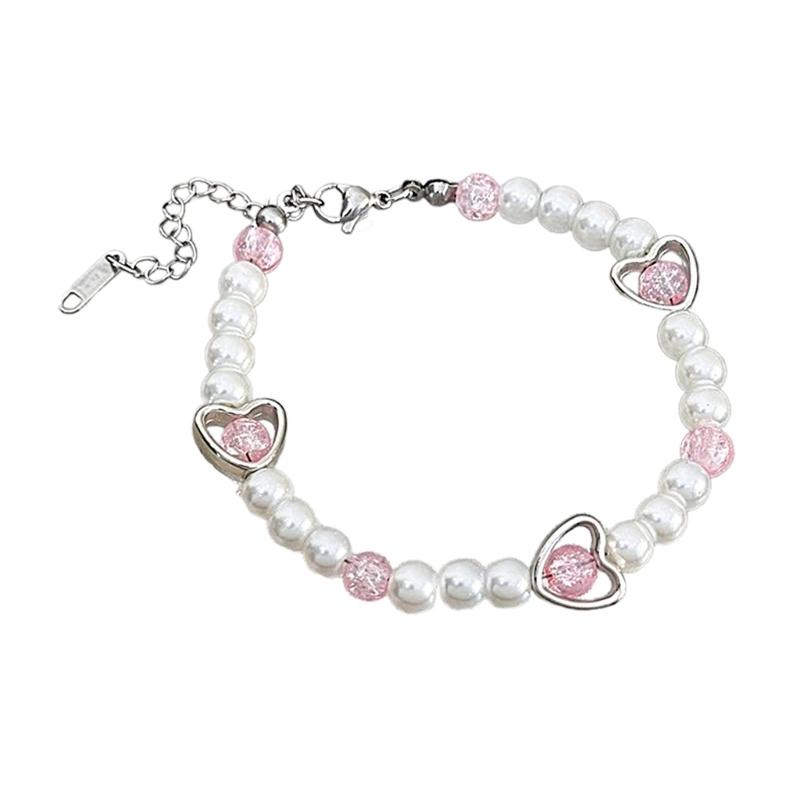 Stylish Bracelet with Heart Shaped Flower Imitation Pearls Wrist Jewelry Adjustable Size Perfect for Daily Wear 1