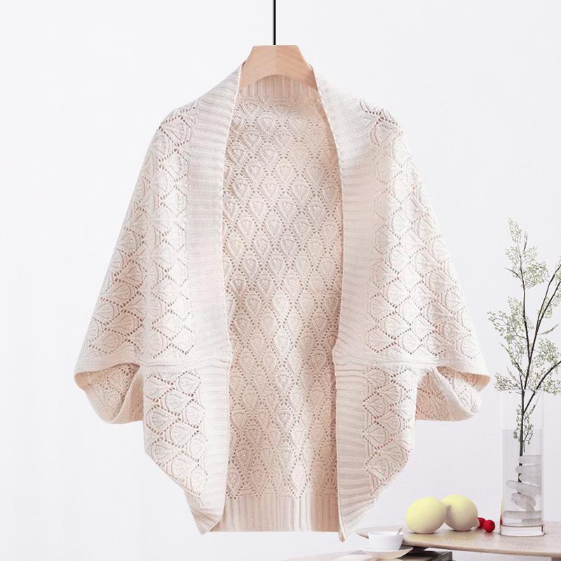 

Spring Summer Women s Crochet Hollow Knit Cardigan Breathable Comfortable Batwing Short Sleeve Cardigan Sun Protection Beach one size бежевый