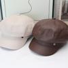 Retro leather octagonal hat female autumn and winter British newsboy hat showing face small painter hat versatile PU leather beret