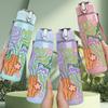 1PC Green Purple Abstract Leaf Pattern Print 750ml Color Plastic Sports Water Bottle Leakproof Flip Straw Lid Suitable for Sports Office Home Use