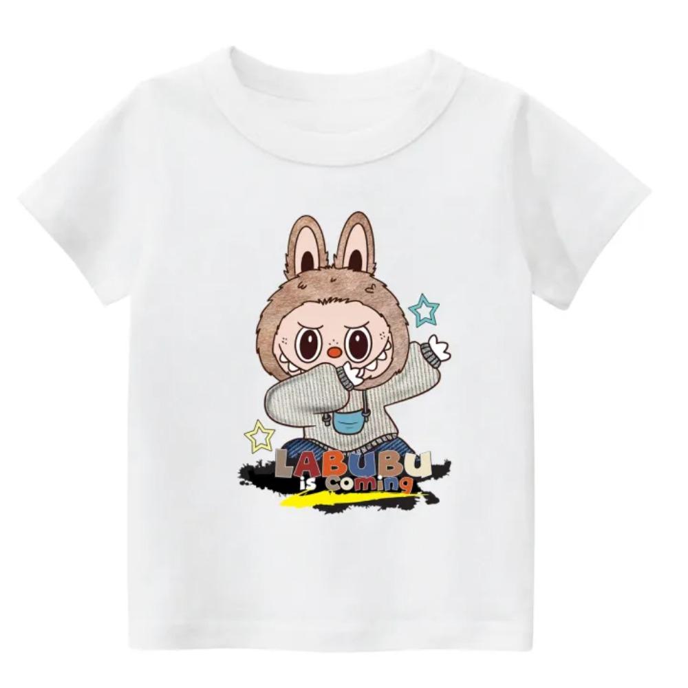 2025 New Children's T-shirt Casual Style LABUBU Printed Round Neck Short Sleeve Casual Girls' Top