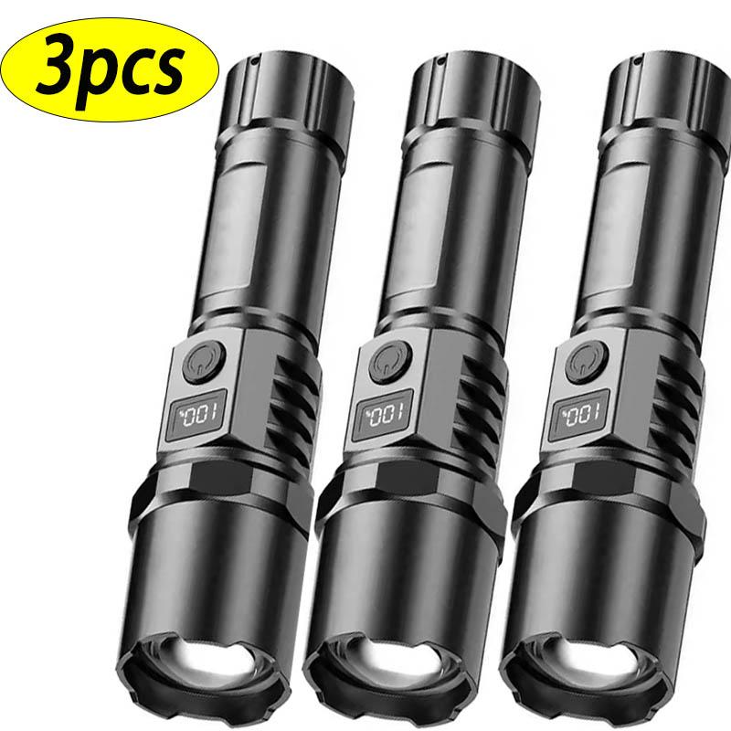 10000LM High Power LED Flashlight Long-range USB Rechargeable with Power Display Zoom Lantern For Outdoor Camping Fishing Torch