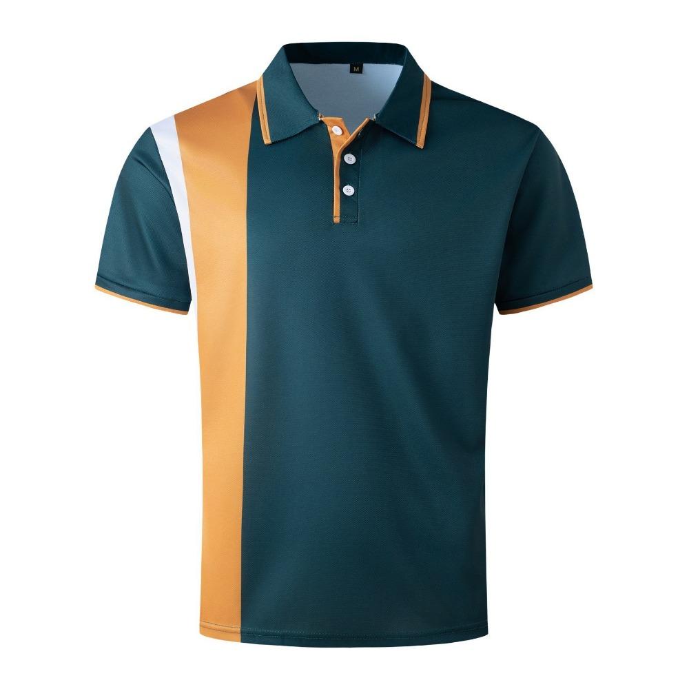 Men's Casual Chest Printed Lapel Button Versatile T-shirt