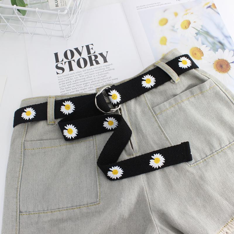 Student Kleine Gänseblümchen Dekorativer Jeansgürtel Unisex Doppelringschließe Canvasgürtel
