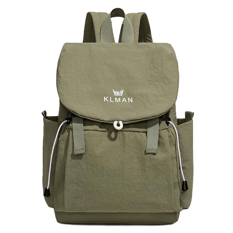 Solid Black Flap Backpack with Drawstring Closure Side Pockets Adjustable Straps Casual Travel Daypack