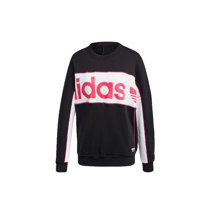 Adidas Свитшот Originals Trefoil с большим логотипом, цветовые блоки, американский стиль, женский свитшот, черный FH7563 36