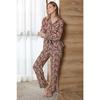 Women Leopard Print Long Sleeve Two Piece Open Front Pajama Loungewear Set