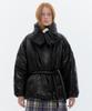 Oioi Collection Vegan Leather Wrap Padded Jacket_Black