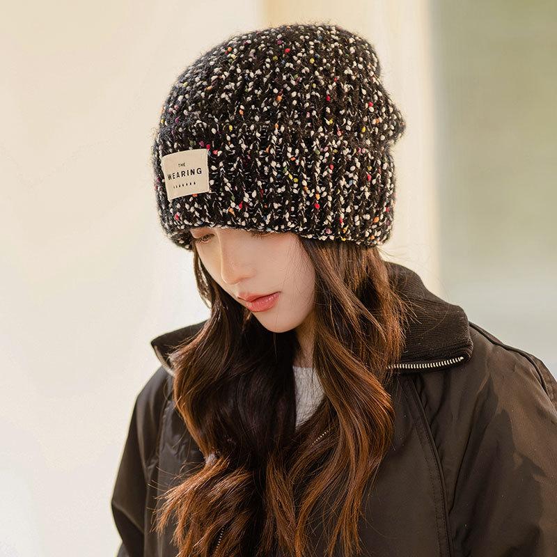 Color dot wool hat women's autumn and winter warm versatile ear protection plain face small knitted hat