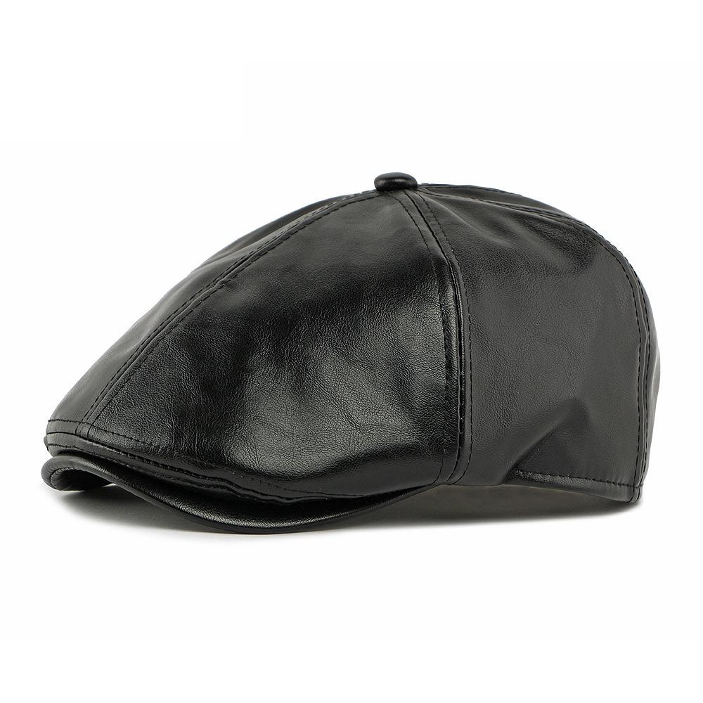 Autumn Winter Hat Men's Retro Leather Beret British Progressive Hat