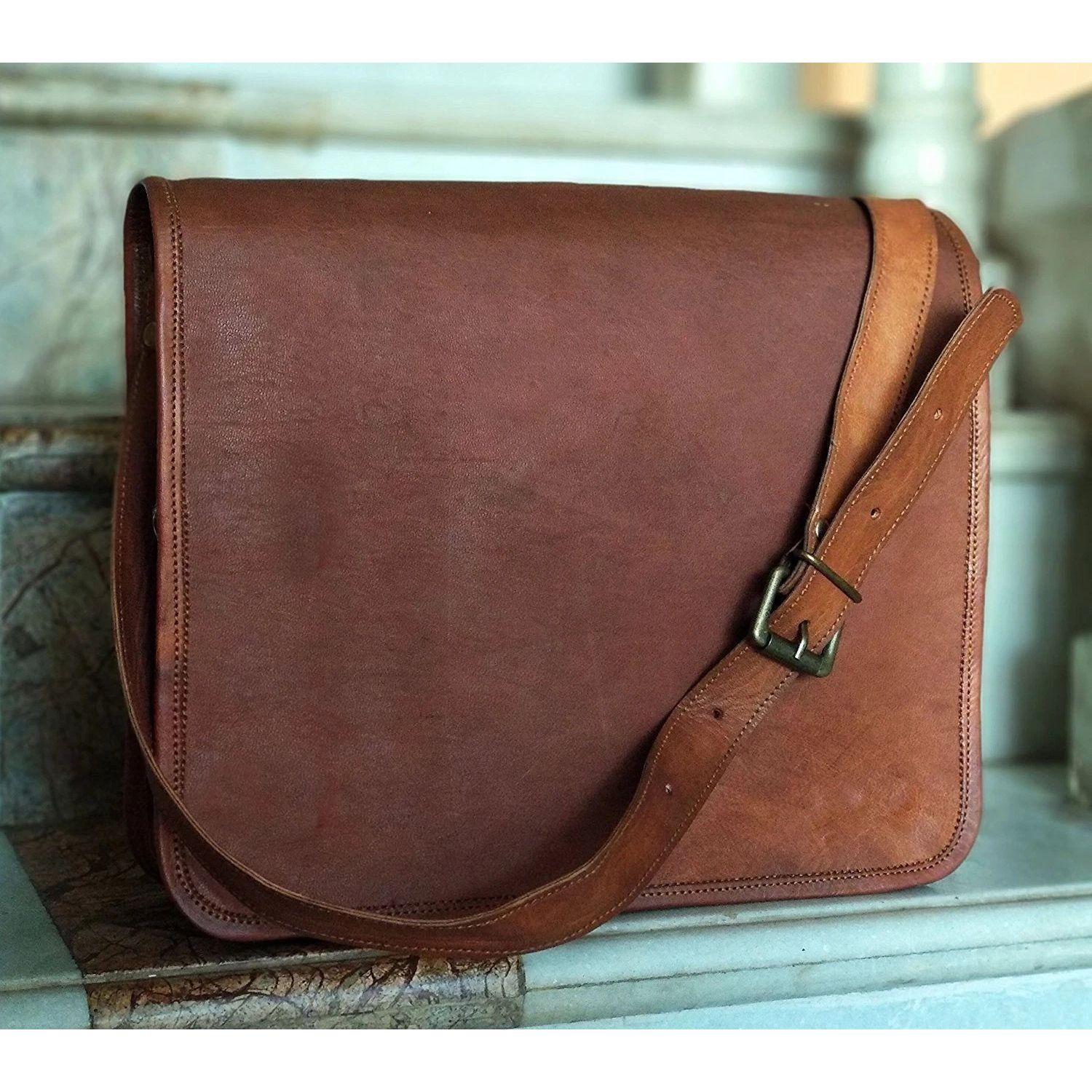 

Мужской портфель ручной работы из натуральной кожи, винтажная сумка-мессенджер для ноутбука 13 x 10 x 4 in