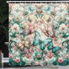 Temu Wooden Door Shower Curtain with Butterflies & Flowers Design, Polyester Digital Print, Bathroom Curtain