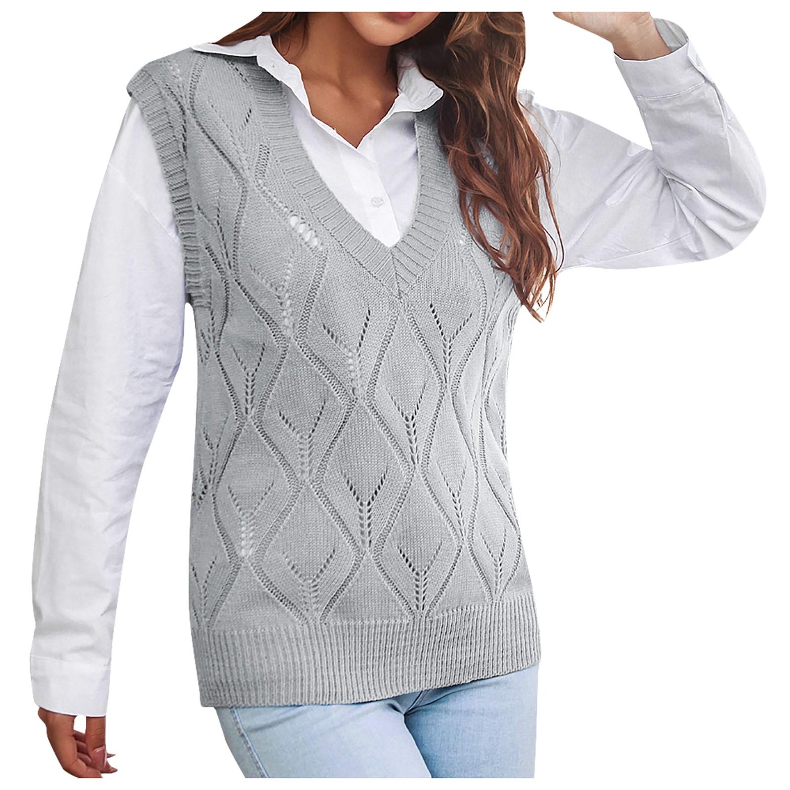 College Casual Loose Knit Vest Fashion Women s Hollow V-neck Sweater L