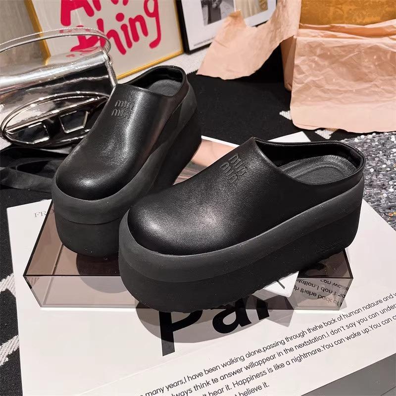 sponge cake thick-bottomed bag head half slippers outer wear women's new versatile small height increase casual slippers tide