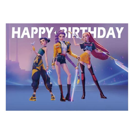 Yousheng Background Cloth Demon Movie Hunters Happy Birthday Banner Backdrop Hanging Cloth Decoration Kids Party Supplies