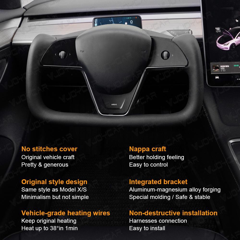 Tesla Yoke Steering Wheel 2.0 Leather Stitch Color Block Cover for Model 3 & Model Y