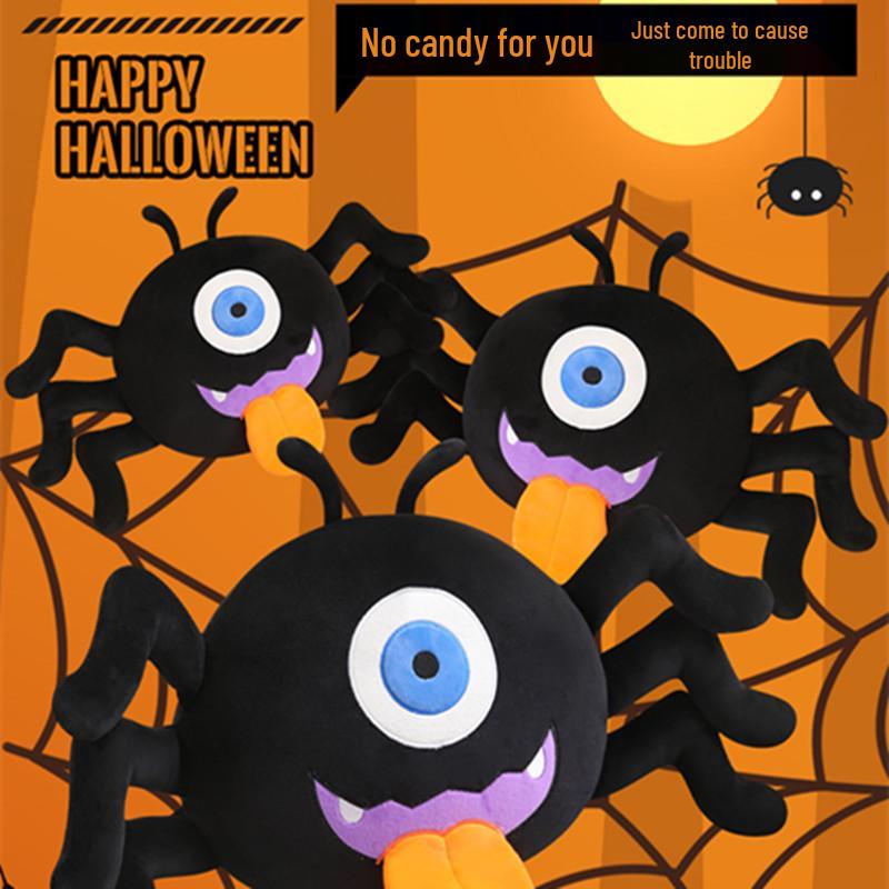 One-Eyed Spider Halloween Decorations: Black Animal Props for Pumpkin Party Scene