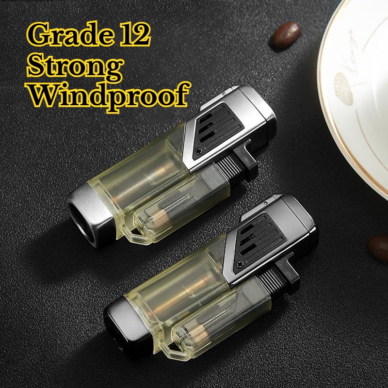 New Four Nozzle Visual Air Chamber Straight Forward Windproof and Waterproof Lighter Cigar Moxibustion Lighting Accessories