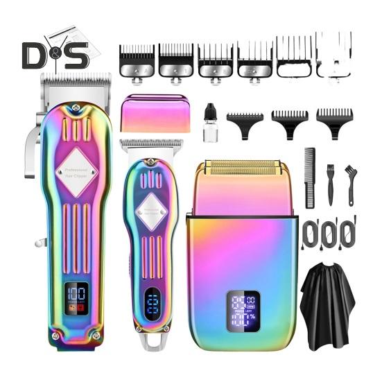 

Мужской комплект машинки для стрижки волос 3 в 1, беспроводной набор для стрижки, электробритва, триммер для бороды, лезвия из нержавеющей стали, ЖК-дисплей, USB-кабели для зарядки, бритва разноцветный