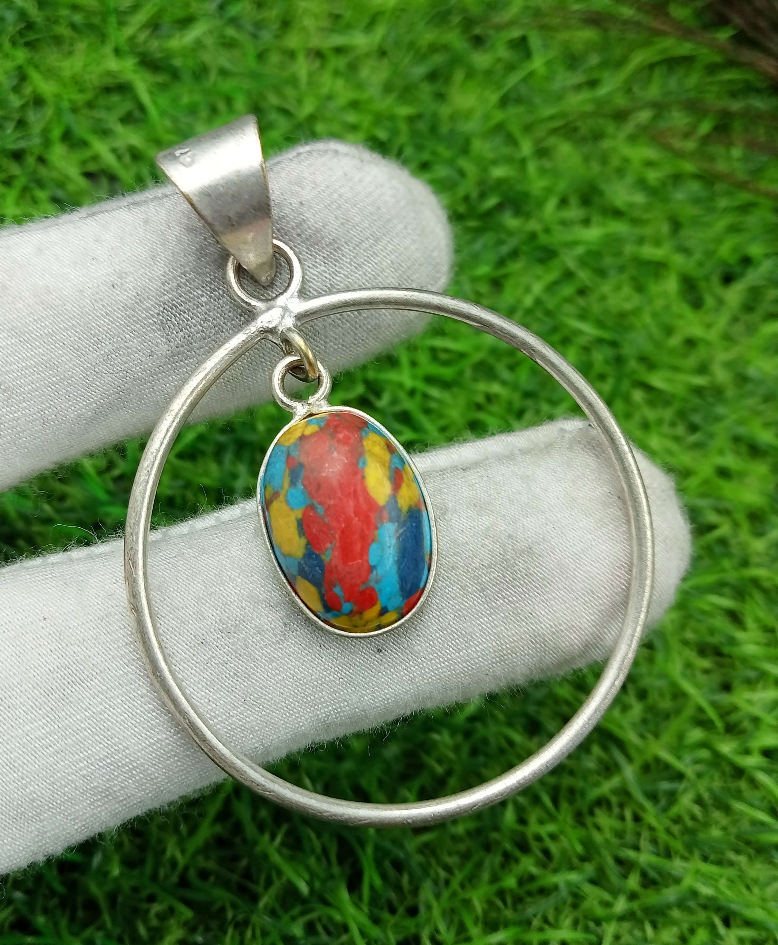 

Мозаика Jasper Gemstone 925 Sterling Silver Plated Pendant DEP-85