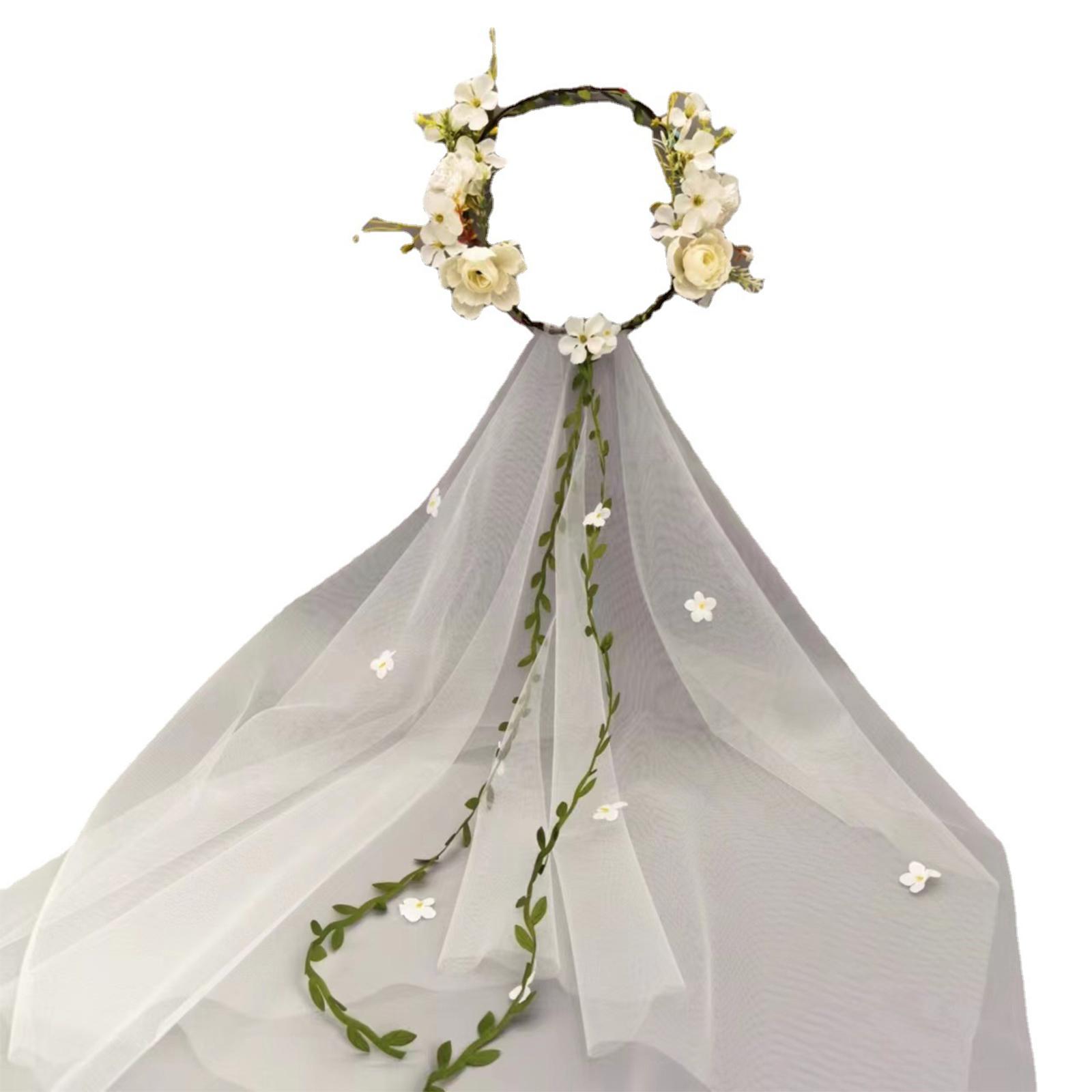 

Long Tulle&Flower Thin Side Headband Wedding Hair Hoop Fashion Women Wedding Party Hairstyle Photography Headwear белый