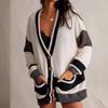 2024 Women's Plus Size Color Block Knit Cardigan with Pockets - Autumn/Winter Collection