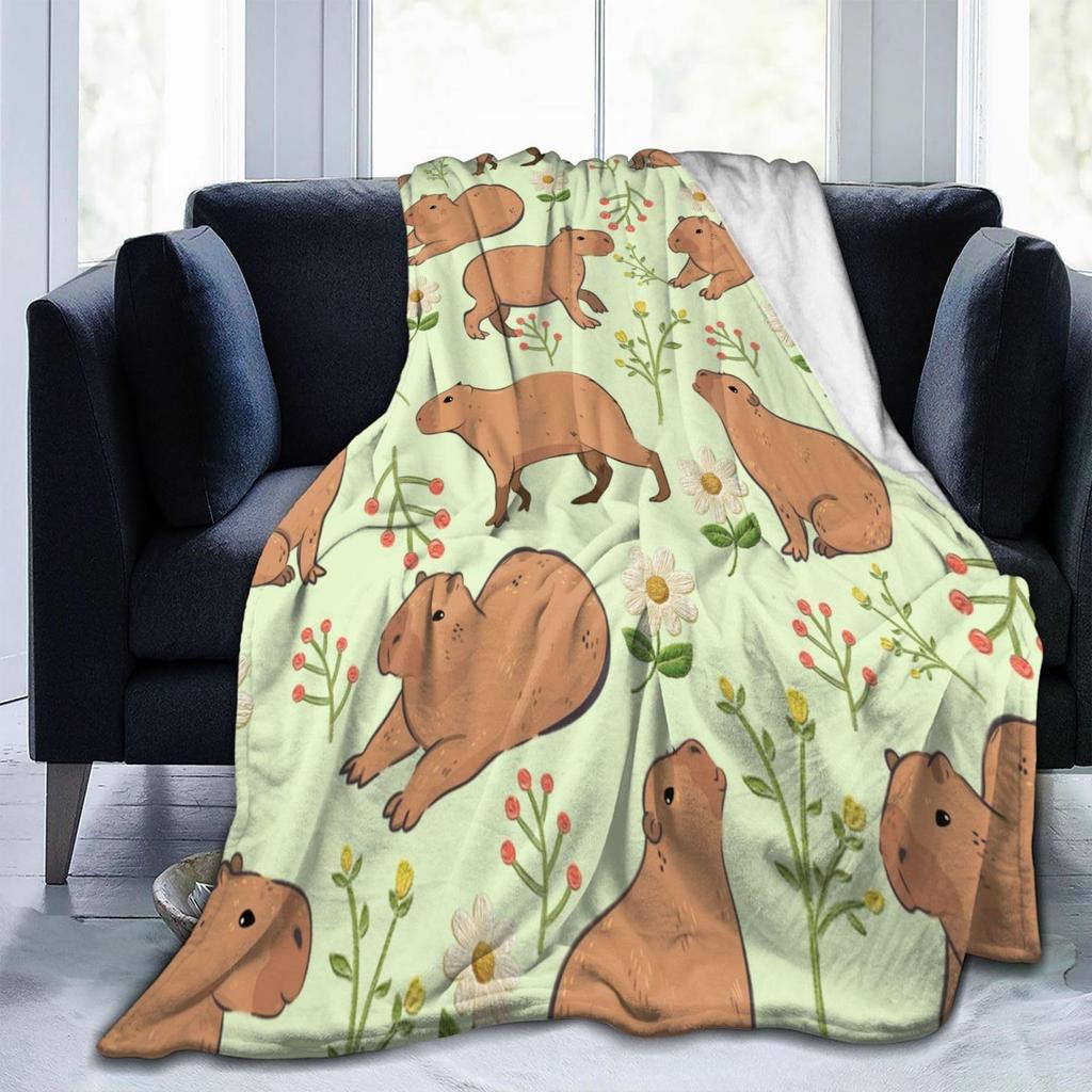 Capybara Cartoon Animal Blanket Kapibara Flannel Blanket Suitable for Office Travel Blanket