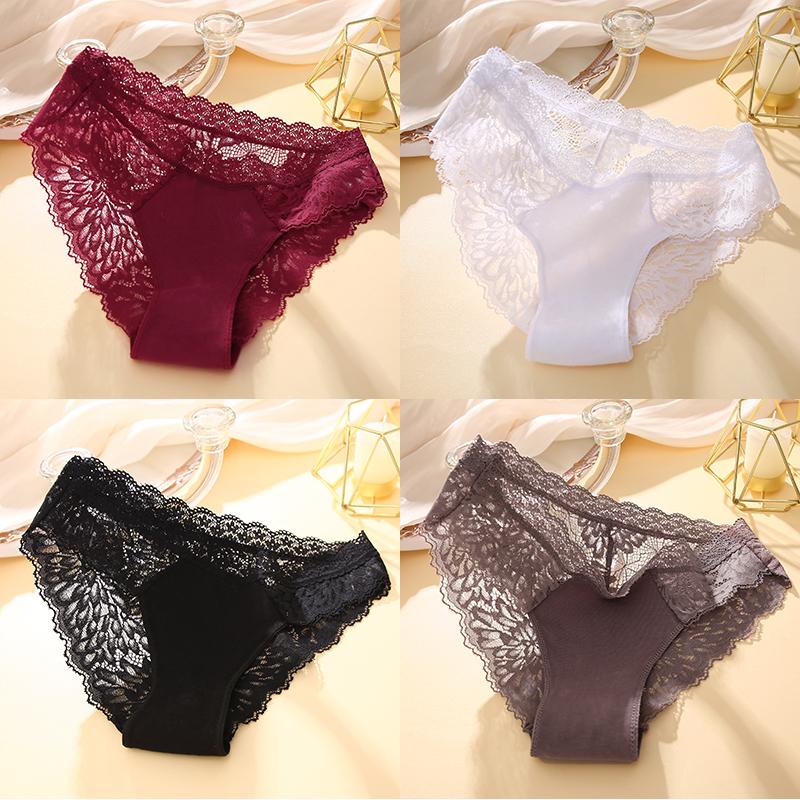 4 Stück/Set Sexy Perspektive Damen Rücken Spitze Höschen Patchwork Unterhosen Ausgehöhlte Dessous Unterwäsche Bequeme Slips