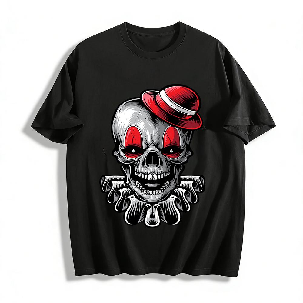 Dark Clown Skull Print Trendy Street Style Casual Short Sleeve T-Shirt Pure cotton T-shirt XXS