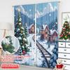 2pcs 2D Flat Printing Merry Christmas Popular Drapes Christmas Village Train Scene_b Polyester Without Electricity Festive