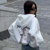 Women's Back Printed Hooded Sweatshirt Fashion Loose Zipper Sweatshirt Jacket