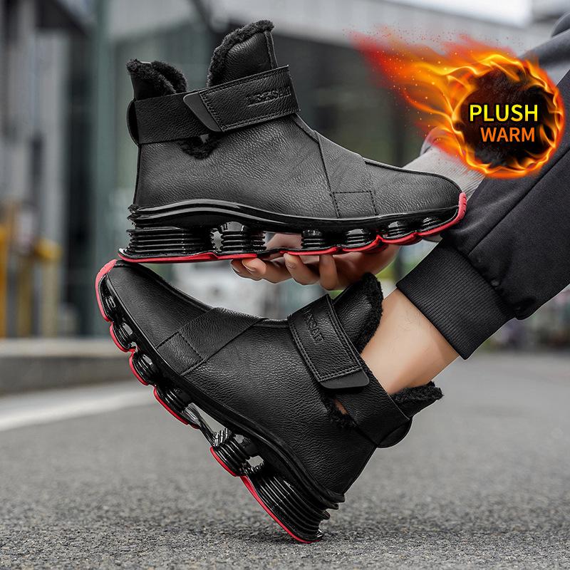 Herren Warme Winterstiefel mit Fleecefutter Stoßdämpfung Hohe Schneeschuhe Rutschfest Wasserdicht Outdoor Bequeme Knöchelhohe Stiefel