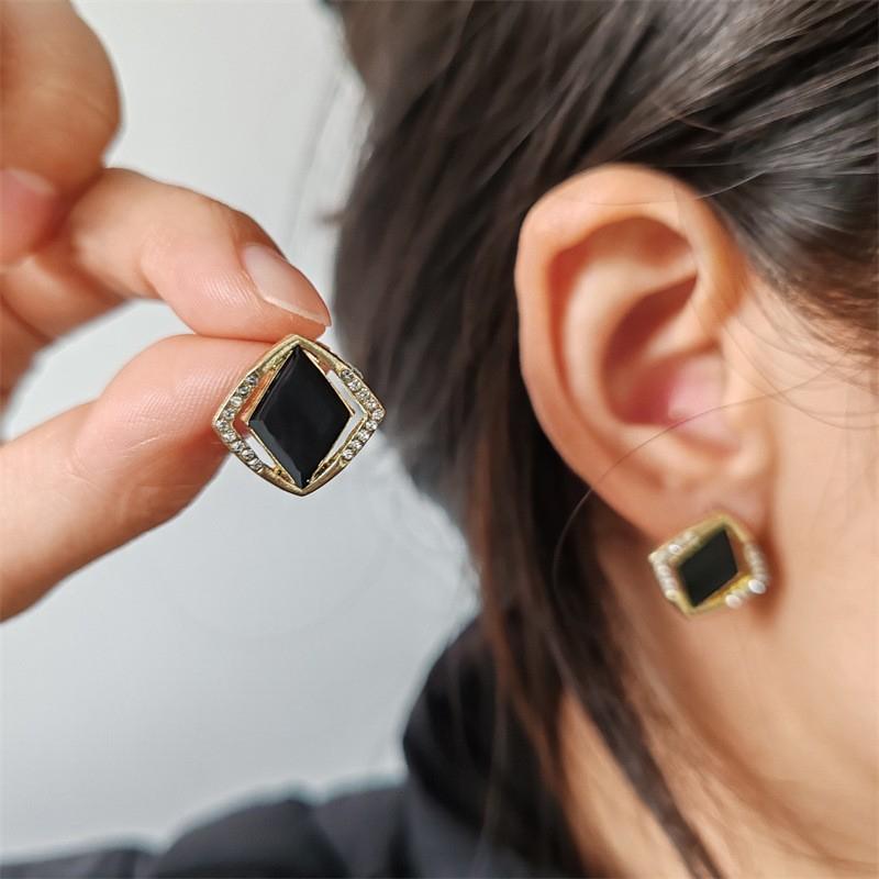 Elegant Black Square Crystal Stud Earrings for Women