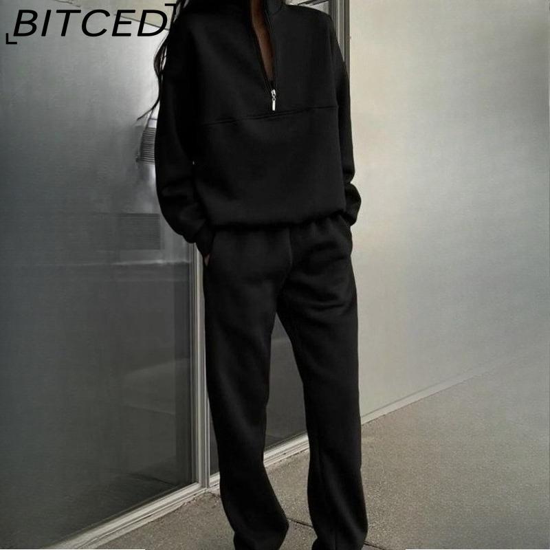 BITCED Women's Versatile Casual Fashion Thickened Long-Sleeved Hoodie and Trousers Two-Piece Set