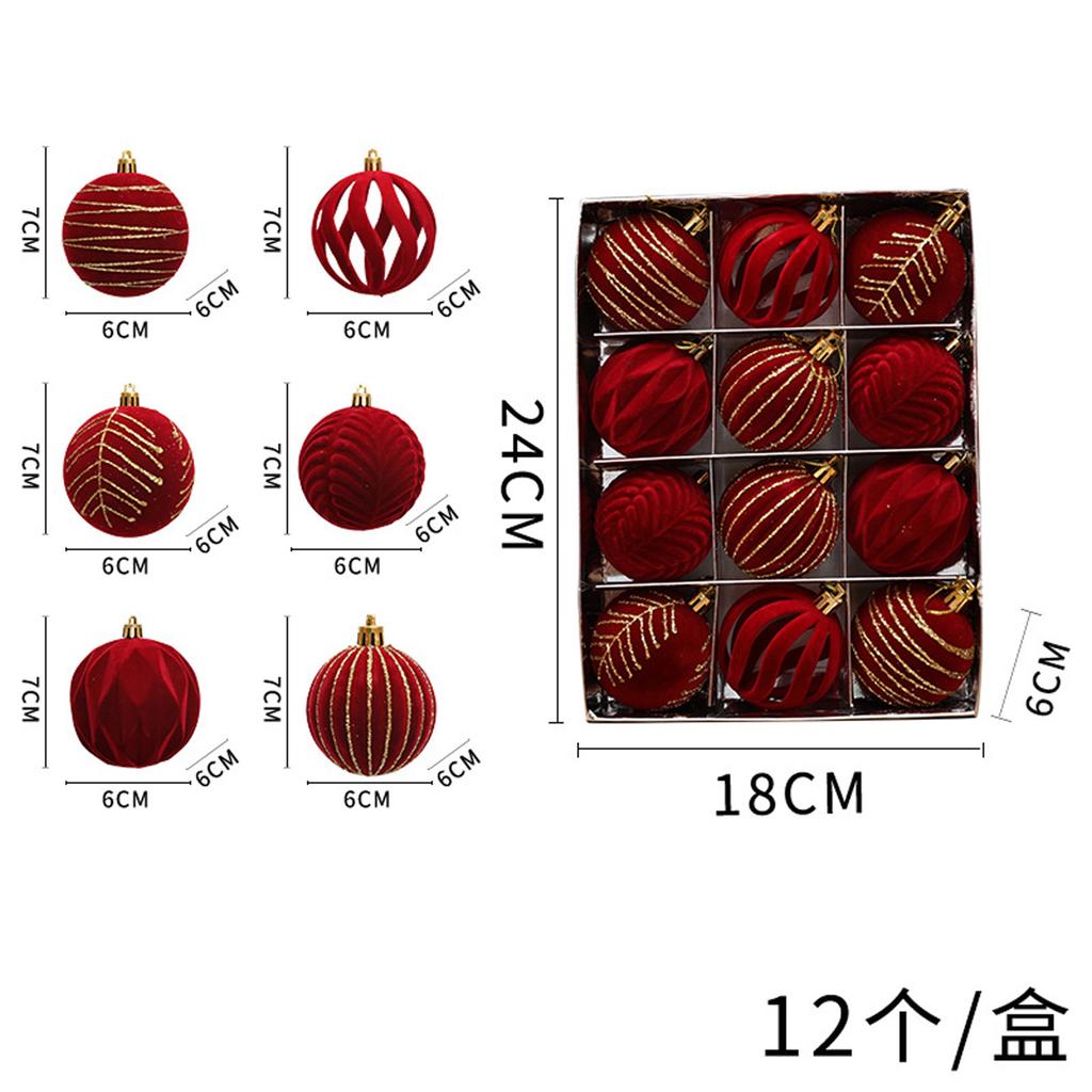12 Flocked Painted Christmas Tree Ornaments, 6cm Christmas Plush Balls, Velvet Flocked Christmas Tree Decorations, Stylish Hanging Pendant Ornaments