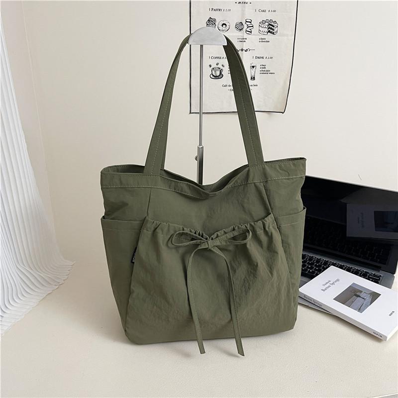 Bow Large Capacity Canvas Tote Bag Women's Autumn New Fashion Commuter Casual Shoulder Bag Pleated Handbag
